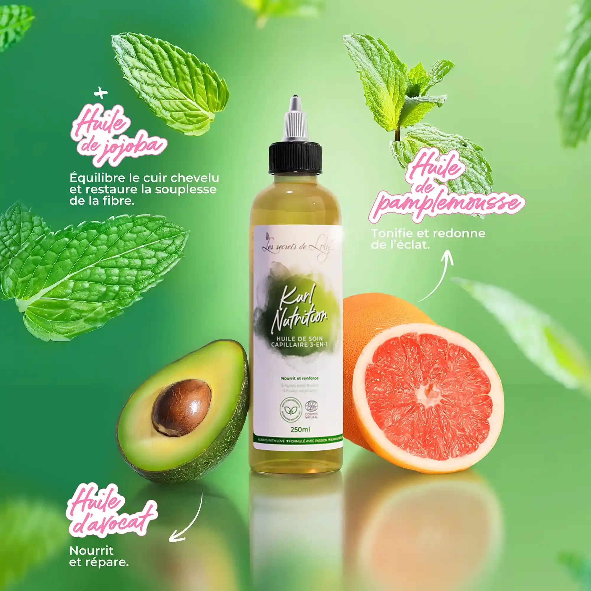 Kurl Nutrition - Huile de soin capillaire 3-en-1